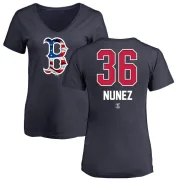 Eduardo Nunez Women's Boston Red Sox Name and Number Banner Wave V-Neck T-Shirt - Navy