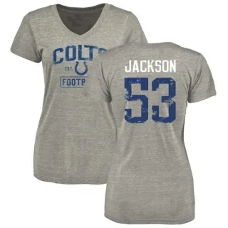 Edwin Jackson Women's Indianapolis Colts Heather Gray Distressed Name & Number Tri-Blend V-Neck T-Shirt