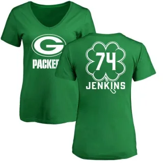 Elgton Jenkins Women's Green Bay Packers Green St. Patrick's Day Name & Number V-Neck T-Shirt