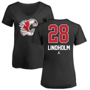 Elias Lindholm Women's Calgary Flames Name and Number Banner Wave V-Neck T-Shirt - Black