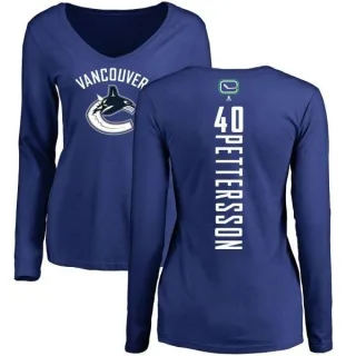 Elias Pettersson Women's Vancouver Canucks Backer V-Neck Long-Sleeve T-Shirt - Royal