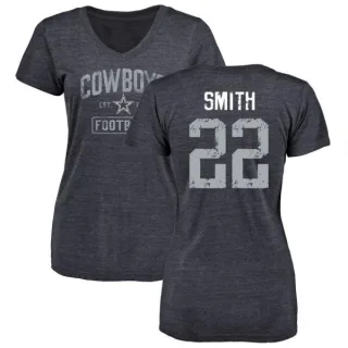 Emmitt Smith Women's Dallas Cowboys Distressed Name & Number Tri-Blend V-Neck T-Shirt - Navy