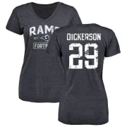 Eric Dickerson Women's Los Angeles Rams Distressed Name & Number Tri-Blend V-Neck T-Shirt - Navy