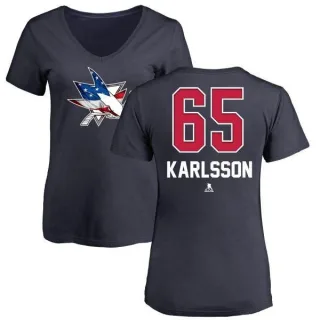 Erik Karlsson Women's San Jose Sharks Name and Number Banner Wave V-Neck T-Shirt - Navy