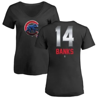 Ernie Banks Women's Chicago Cubs Midnight Mascot V-Neck T-Shirt - Black