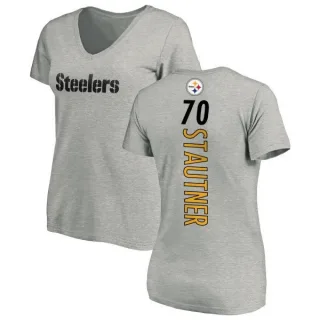 Ernie Stautner Women's Pittsburgh Steelers Backer V-Neck T-Shirt - Ash