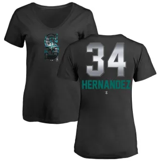 Felix Hernandez Women's Seattle Mariners Midnight Mascot V-Neck T-Shirt - Black