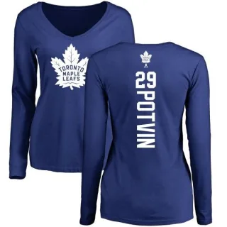 Felix Potvin Women's Toronto Maple Leafs Backer V-Neck Long-Sleeve T-Shirt - Royal