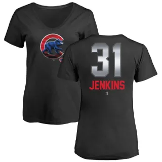 Ferguson Jenkins Women's Chicago Cubs Midnight Mascot V-Neck T-Shirt - Black