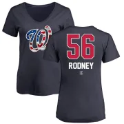 Fernando Rodney Women's Washington Nationals Name and Number Banner Wave V-Neck T-Shirt - Navy