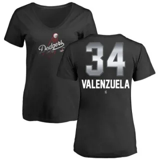 Fernando Valenzuela Women's Los Angeles Dodgers Midnight Mascot V-Neck T-Shirt - Black