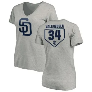 Fernando Valenzuela Women's San Diego Padres RBI Slim Fit V-Neck T-Shirt - Heathered Gray