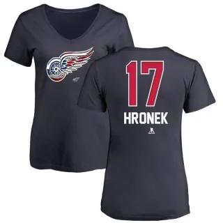 Filip Hronek Women's Detroit Red Wings Name and Number Banner Wave V-Neck T-Shirt - Navy