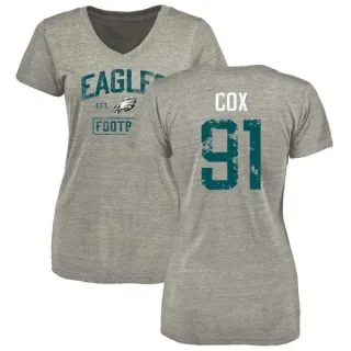 Fletcher Cox Women's Philadelphia Eagles Heather Gray Distressed Name & Number Tri-Blend V-Neck T-Shirt