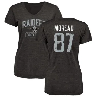 Foster Moreau Women's Oakland Raiders Black Distressed Name & Number Tri-Blend V-Neck T-Shirt