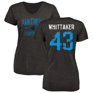 Fozzy Whittaker Women's Carolina Panthers Black Distressed Name & Number Tri-Blend V-Neck T-Shirt