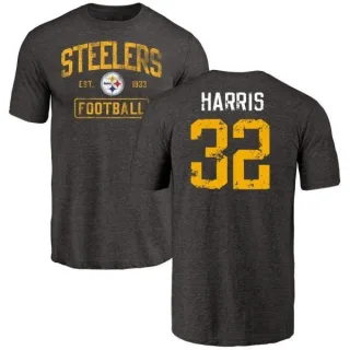Franco Harris Pittsburgh Steelers Black Distressed Name & Number Tri-Blend T-Shirt