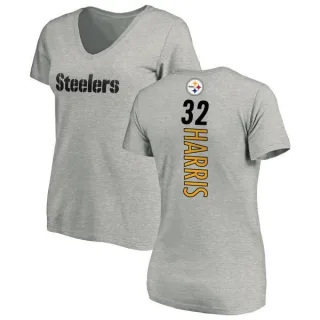 Franco Harris Women's Pittsburgh Steelers Backer V-Neck T-Shirt - Ash