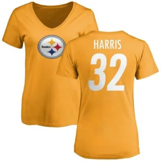 Franco Harris Women's Pittsburgh Steelers Name & Number Logo Slim Fit T-Shirt - Gold