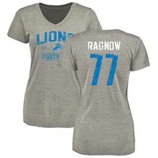 Frank Ragnow Women's Detroit Lions Heather Gray Distressed Name & Number Tri-Blend V-Neck T-Shirt