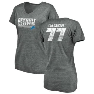 Frank Ragnow Women's Detroit Lions Retro Tri-Blend V-Neck T-Shirt - Heathered Gray