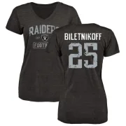 Fred Biletnikoff Women's Oakland Raiders Black Distressed Name & Number Tri-Blend V-Neck T-Shirt