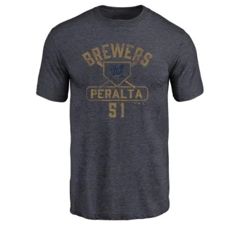 Freddy Peralta Milwaukee Brewers Base Runner Tri-Blend T-Shirt - Navy