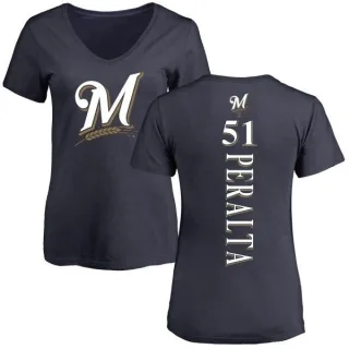 Freddy Peralta Women's Milwaukee Brewers Backer Slim Fit T-Shirt - Navy