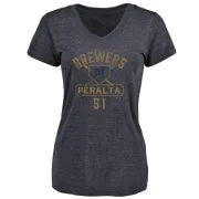 Freddy Peralta Women's Milwaukee Brewers Base Runner Tri-Blend T-Shirt - Navy