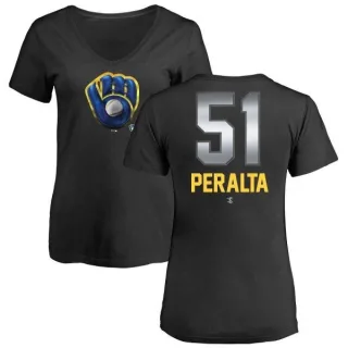 Freddy Peralta Women's Milwaukee Brewers Midnight Mascot V-Neck T-Shirt - Black