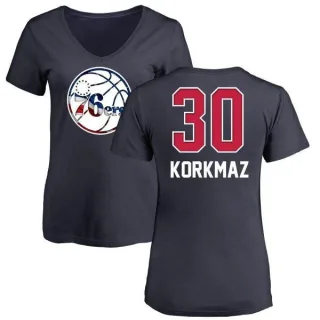 Furkan Korkmaz Women's Philadelphia 76ers Navy Name and Number Banner Wave V-Neck T-Shirt