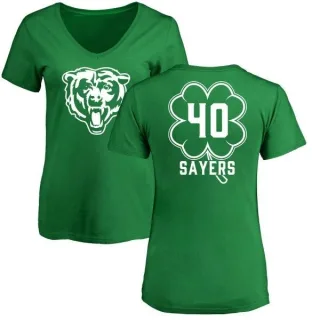 Gale Sayers Women's Chicago Bears Green St. Patrick's Day Name & Number V-Neck T-Shirt