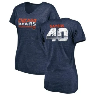 Gale Sayers Women's Chicago Bears Retro Tri-Blend V-Neck T-Shirt - Navy