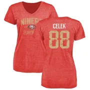 Garrett Celek Women's San Francisco 49ers Distressed Name & Number Tri-Blend T-Shirt - Red