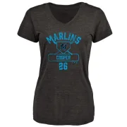 Garrett Cooper Women's Miami Marlins Base Runner Tri-Blend T-Shirt - Black