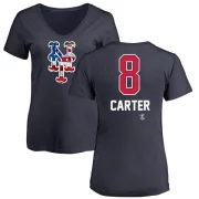 Gary Carter Women's New York Mets Name and Number Banner Wave V-Neck T-Shirt - Navy