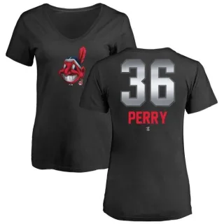 Gaylord Perry Women's Cleveland Indians Midnight Mascot V-Neck T-Shirt - Black