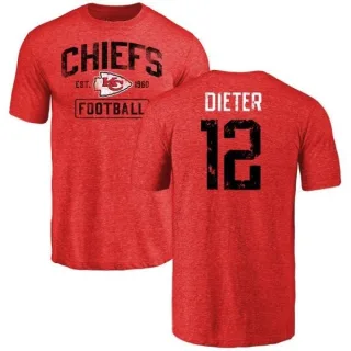 Gehrig Dieter Kansas City Chiefs Red Distressed Name & Number Tri-Blend T-Shirt