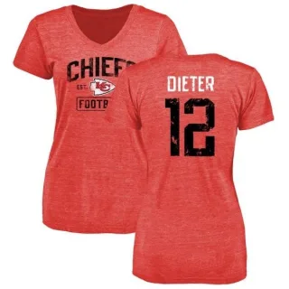 Gehrig Dieter Women's Kansas City Chiefs Red Distressed Name & Number Tri-Blend V-Neck T-Shirt