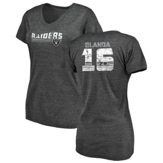 George Blanda Women's Oakland Raiders Retro Tri-Blend V-Neck T-Shirt - Black