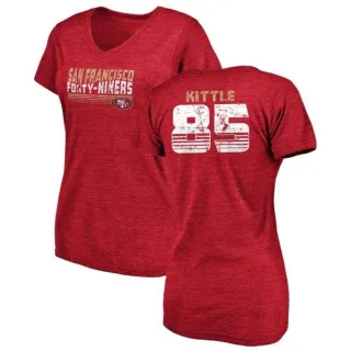 George Kittle Women's San Francisco 49ers Retro Tri-Blend V-Neck T-Shirt - Red