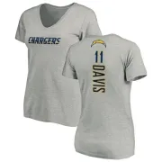 Geremy Davis Women's Los Angeles Chargers Name & Number Slim Fit V-Neck T-Shirt - Heather Gray