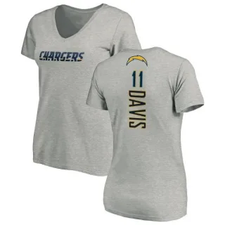 Geremy Davis Women's Los Angeles Chargers Name & Number Slim Fit V-Neck T-Shirt - Heather Gray