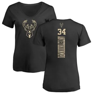 Giannis Antetokounmpo Women's Milwaukee Bucks Black One Color Backer Slim-Fit V-Neck T-Shirt