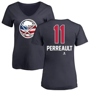 Gilbert Perreault Women's Buffalo Sabres Name and Number Banner Wave V-Neck T-Shirt - Navy