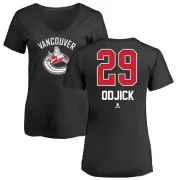 Gino Odjick Women's Vancouver Canucks Name and Number Banner Wave V-Neck T-Shirt - Black