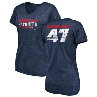 Glenn Gronkowski Women's New England Patriots Retro Tri-Blend V-Neck T-Shirt - Navy