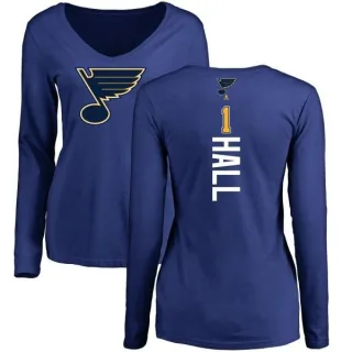 Glenn Hall Women's St. Louis Blues Backer V-Neck Long-Sleeve T-Shirt - Royal