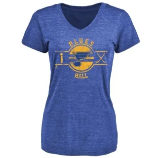 Glenn Hall Women's St. Louis Blues Insignia Tri-Blend T-Shirt - Royal