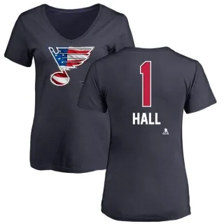 Glenn Hall Women's St. Louis Blues Name and Number Banner Wave V-Neck T-Shirt - Navy